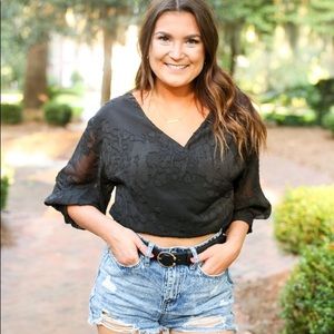 Black lace cropped top